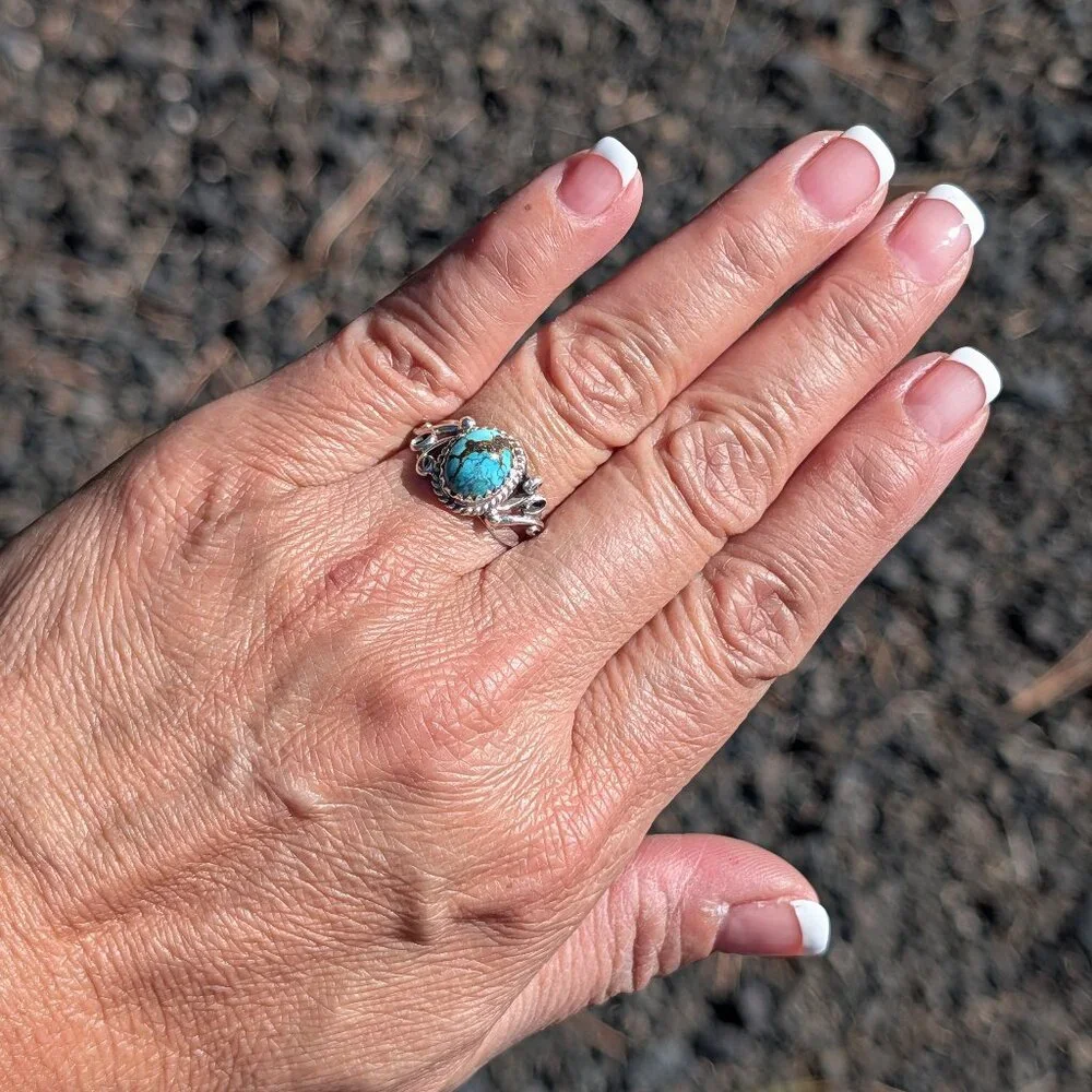 Handcrafted Navajo Green Turquoise Ring Native American Jewelry Sz‎ 7.75**